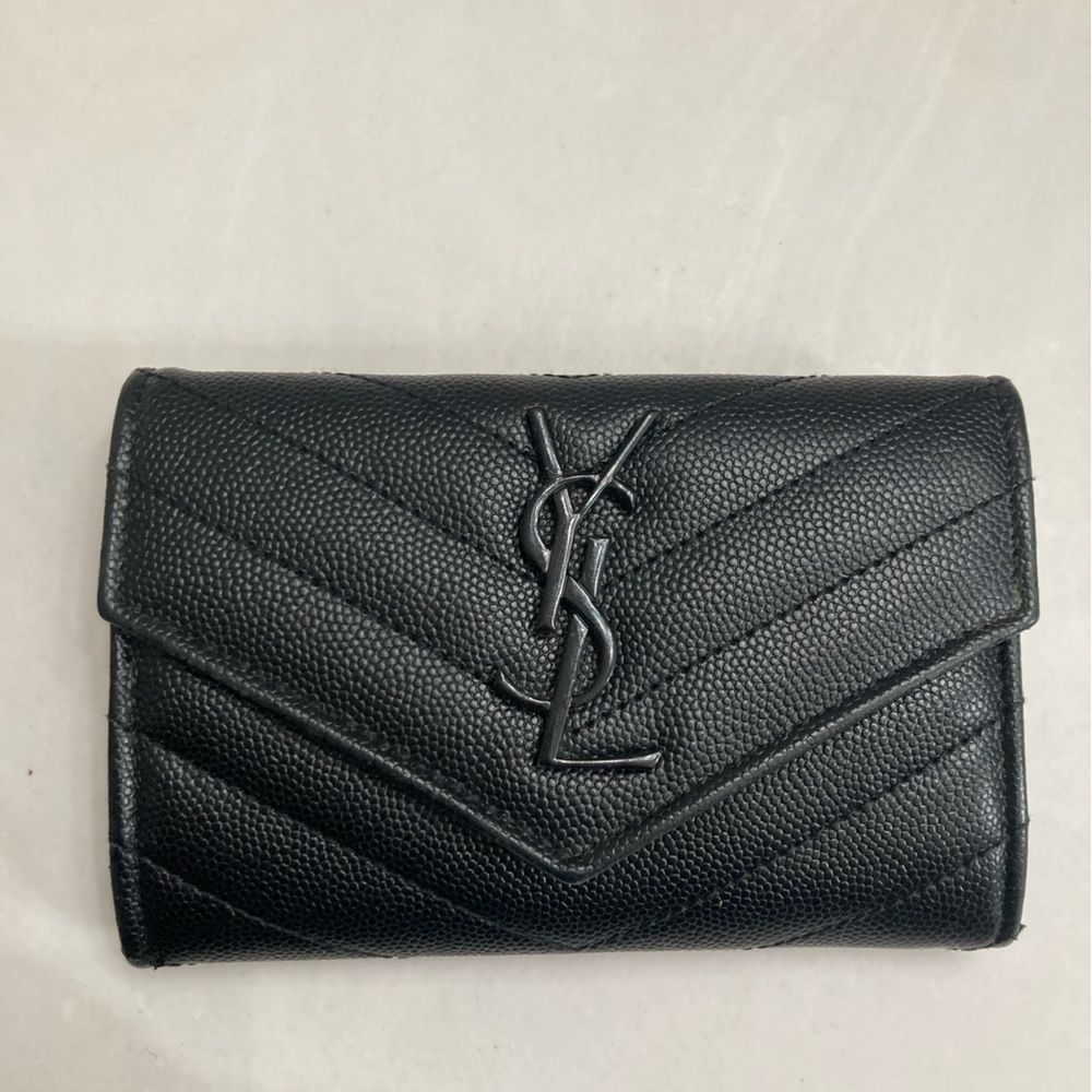YSL wallet- Small Envelope Wallet in Grain de Poudre Embossed Leather.